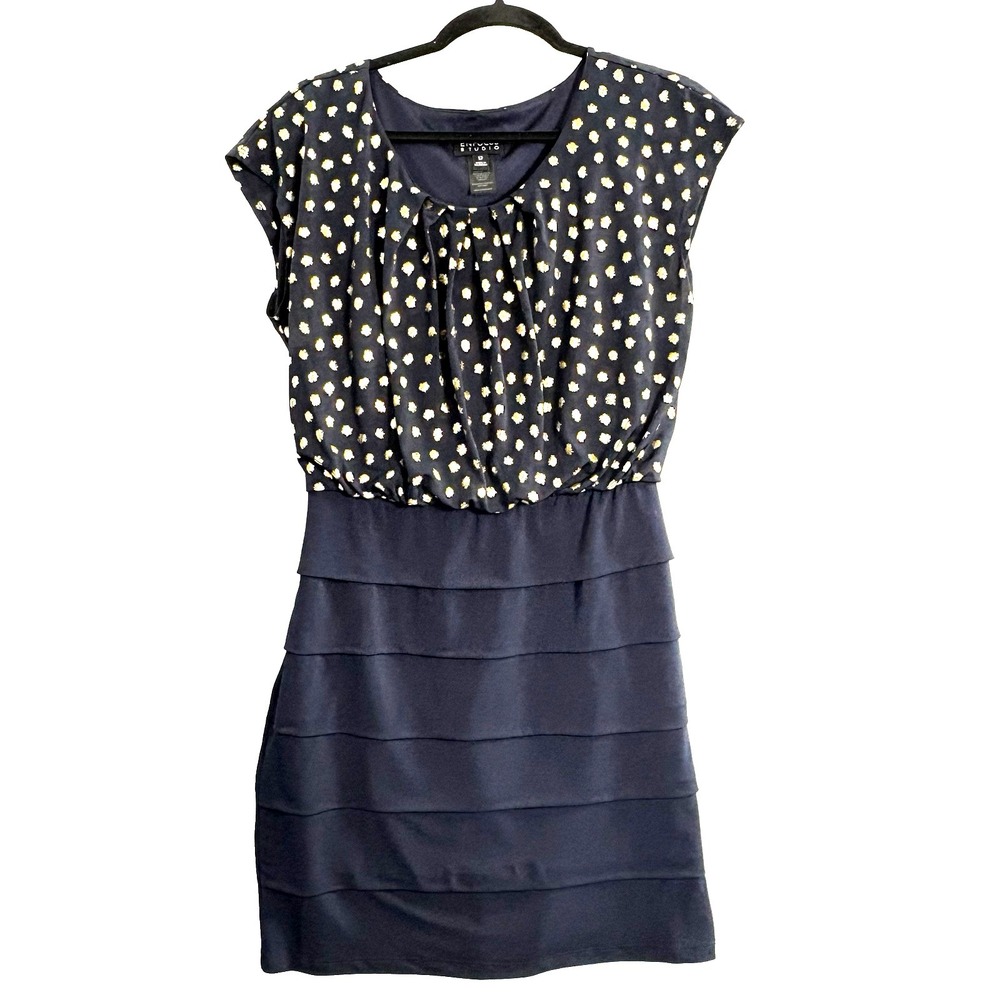 ENFOCUS Studio Women Tiered Metallic Dot Dress  Sz‎ 12 Blue Office Work 34-9